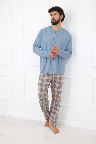 Italian Fashion Wilhelm Pigiama Uomo 100% Cotone Bottoni Quadri - cappuccino