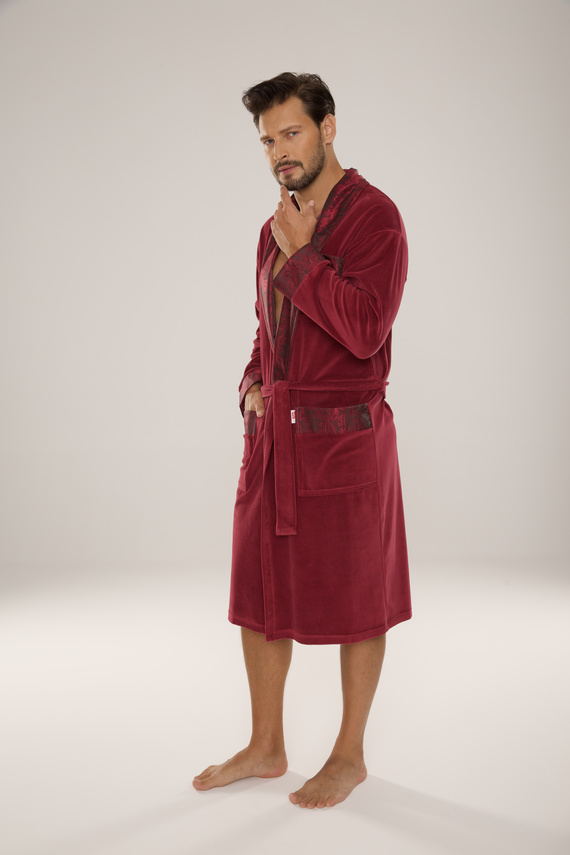 868 Nobile accappatoio da uomo in velluto De Lafense- elegante, morbido, di qualità, bordeaux