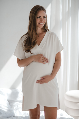 Camicia da notte Moon per gravidanza e allattamento Milk&Love - viscosa crema, oversize | qualità polacca