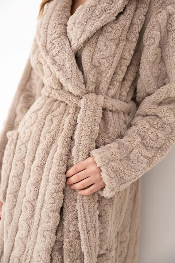 Sensis Blair accappatoio donna beige morbido al ginocchio con cintura e tasche