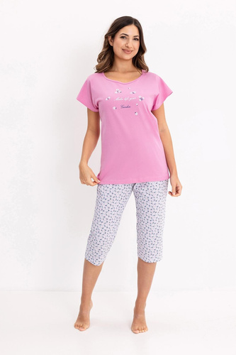 Pigiama da donna 735 Regina rosa - cotone, manica corta, pantaloni 3/4, stampa decorativa