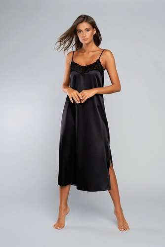 Camicia da notte touch con cinturino stretto, lunga Italia Fashion - nero