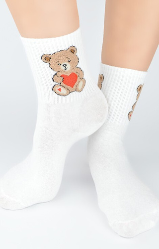 SB 150 Teddy Bear Calze da donna Noviti in cotone ecru, colorate con motivo