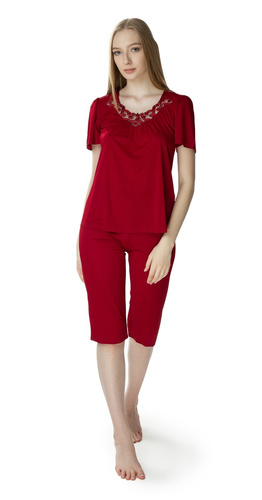 3639 Matylda Pigiama donna Mewa in seta bordeaux-viscosa, prodotto polacco, lunghezza 3/4