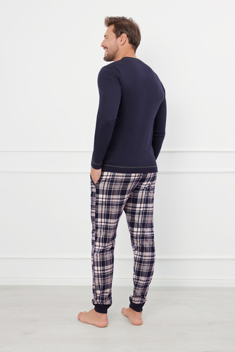 Brit Pajamas Uomo manica lunga, pantaloni lunghi Moda italiana - blu navy/stampa