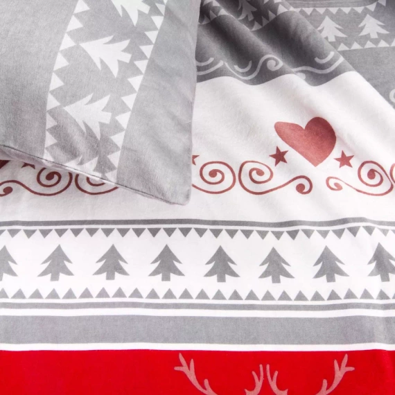 31516/1 Biancheria da letto natalizia in flanella Flanelove Darymex grigio rosso- set 100% cotone, caldo e morbido
