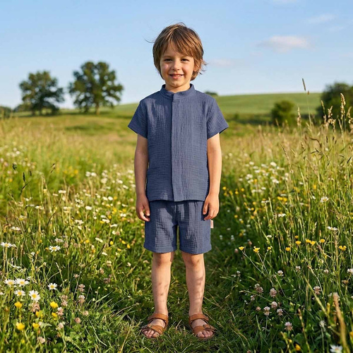Camicia bambino Nicol 224353 mussola 100% cotone manica corta - blu navy