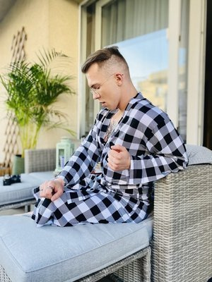 338 Vestaglia da uomo/donna in crêpe De Lafense - bianco/nero