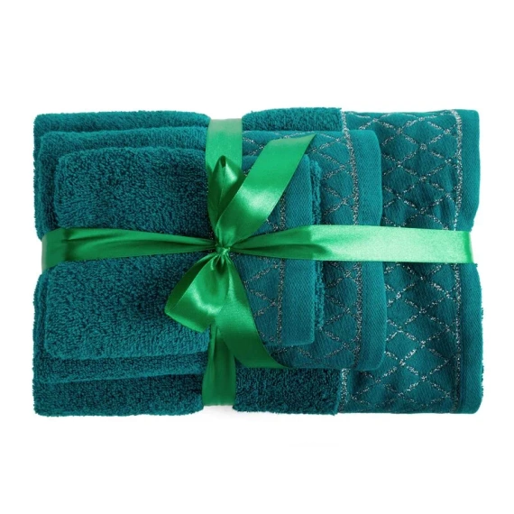 Set asciugamani Eurofirany 3 pezzi morbidi assorbenti eleganti Layla dark turquoise