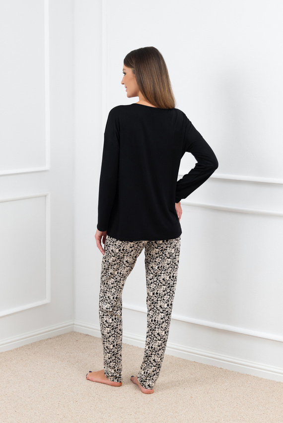 Pigiama da donna Birma manica lunga, pantaloni lunghi Moda italiana - nero