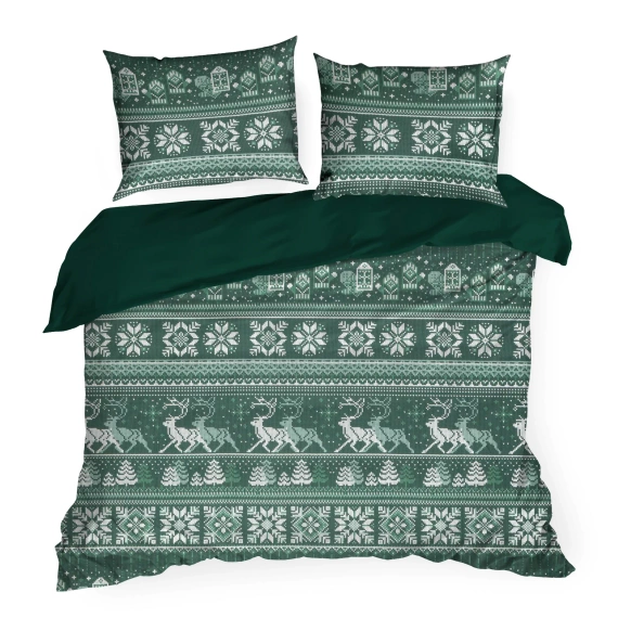 Biancheria da letto natalizia Clover Eurofirany verde scuro - cotone ranforce, reversibile