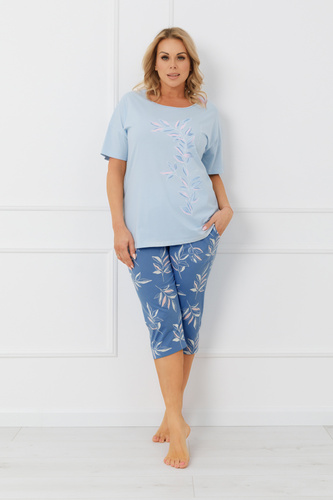 Pigiama donna ERULA Moda italiana in cotone manica corta 3/4 pantaloni - blu