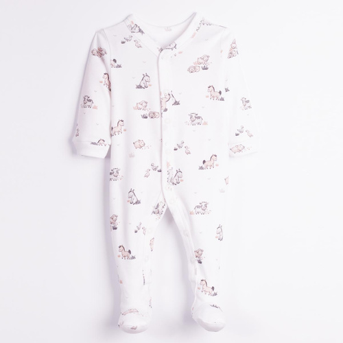228031 Nicol FARMA Pagliaccetto neonato 100% cotone animali crema