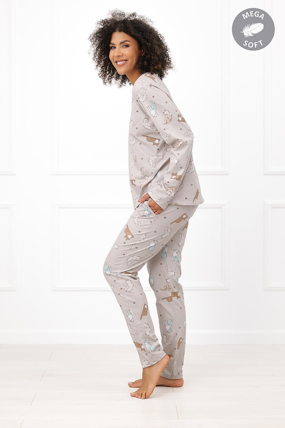 Italian Fashion Filka Pigiama donna Mega Soft lunga con gatti e tasche
