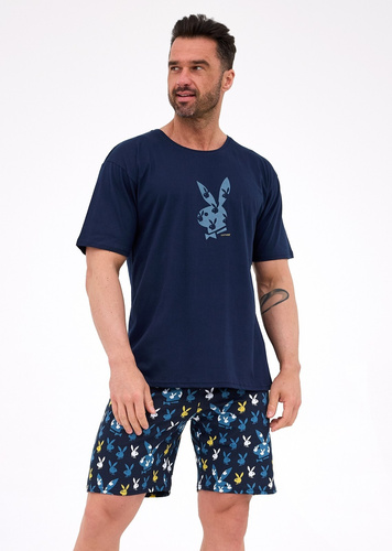 Pigiama da uomo Cornette 326/318 Bunnies - pigiama blu navy con pantaloncini corti