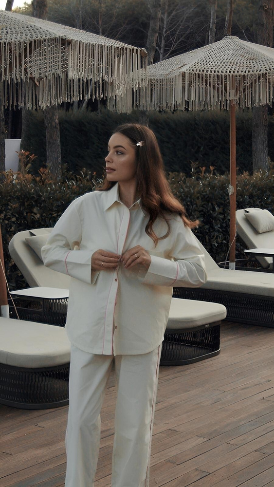 Pigiama donna Sensis Raven lime – cotone, camicia con bottoni e pantaloni