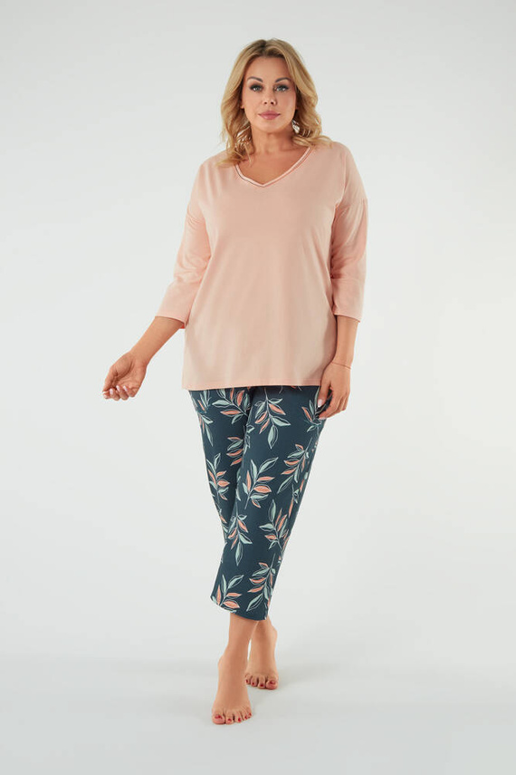 Julietta Pigiama donna maniche 3/4, pantaloni 7/8 Moda italiana - salmone/stampa