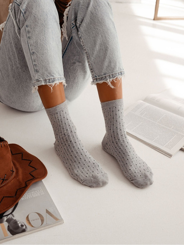 0200-170 Calze da donna Dash Dot Milena - eleganza e comfort - Melange chiaro