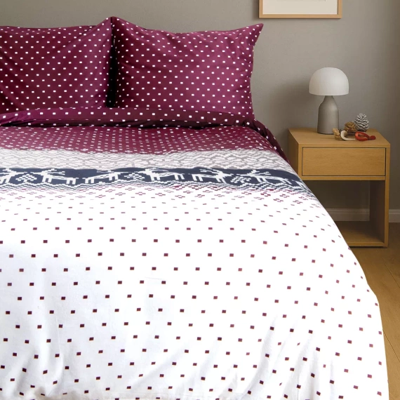 31515/1 Biancheria da letto natalizia in flanella Flanelove Darymex maroon blu navy - set 100% cotone, caldo e morbido