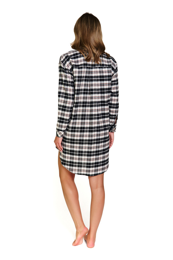 7336 Camicia da notte Doctor Nap - cotone, flanella, lunga, a quadri, sbottonata