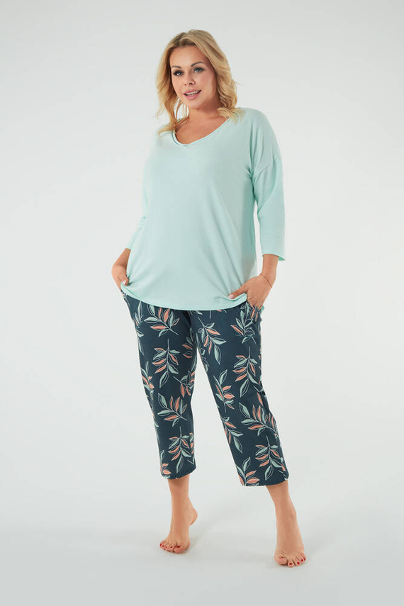 Julietta Pigiama donna maniche 3/4, pantaloni 7/8 Moda italiana - pistacchio/stampa
