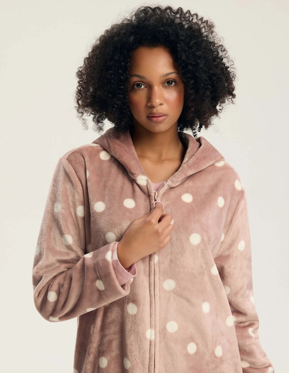 43599 Darlan Vestaglia da donna con cappuccio Henderson crema - morbida, leggera, prima del ginocchio