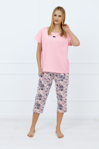 Toliana Pigiama donna manica corta, pantaloni 3/4 Moda italiana - rosa/stampa