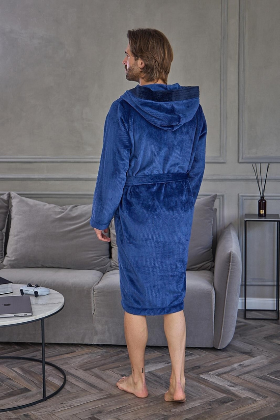L&L 2663 Active Accappatoio Uomo Lungo con Cappuccio Morbido Navy
