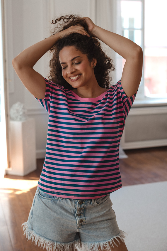 Blusa Premaman Milk&Love Two Ways 2w1 per Allattamento Reversibile Scollo a V rosa-smeraldo