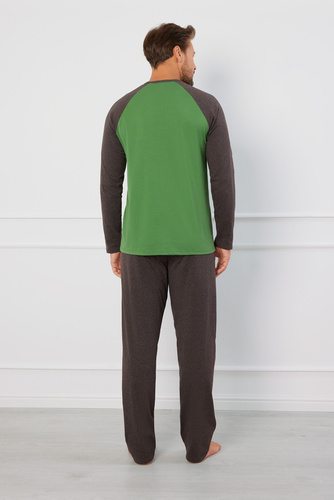 Alexander Pigiama uomo manica lunga, pantaloni lunghi Moda italiana - verde/c.melange