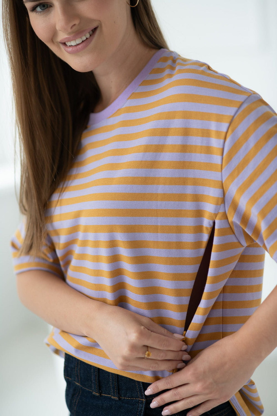 Mamahood T-shirt gravidanza e allattamento Milk&Love a righe miele e lilla - comoda ed elegante