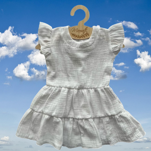 Mamatti SE50502 Vestito Muslin Bianco per Bambina, Cotone Leggero