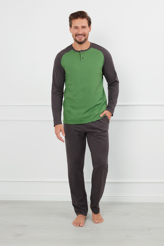 Alexander Pigiama uomo manica lunga, pantaloni lunghi Moda italiana - verde/c.melange