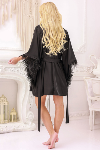 Moon Podomka Kalimo - raso con piume, corto ed elegante, nero