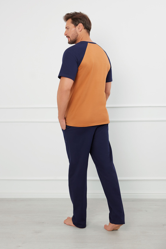 Alexander Pigiama uomo manica corta, pantaloni lunghi Moda italiana - cognac/granata