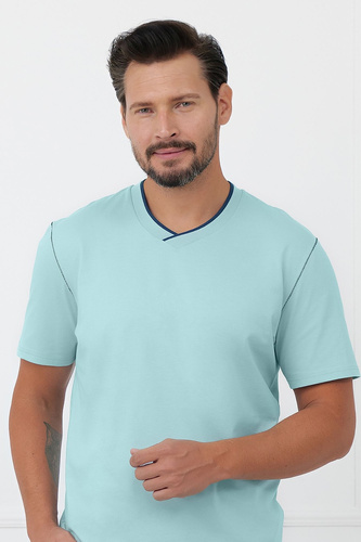 Pigiama uomo Devon Italian Fashion in cotone con pantaloni lunghi turchese