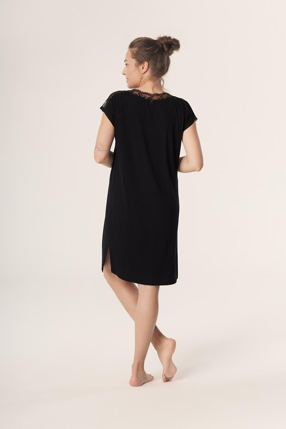 Camicia da notte Petra KB59 Mefemi Nipplex nero - viscosa, pizzo, manica corta, prima del ginocchio