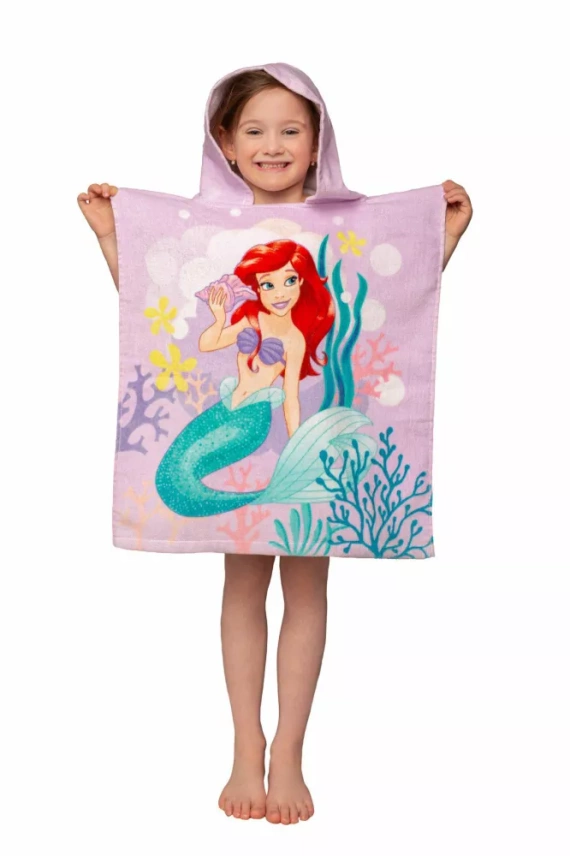 Poncho per bambini Ariel Mermaid rosa Disney con cappuccio Jf24 Per piscina, spiaggia, bagno Jerry Fabrics