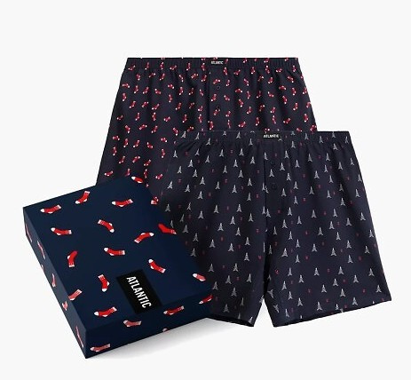 2GMB-010 Boxer Atlantic da uomo - cotone, fantasia natalizia, confezione da 2 pezzi