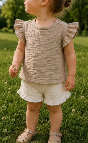 Mamatti BL50115 Blusa in Mussola Beige Leggera Elegante per l'Estate