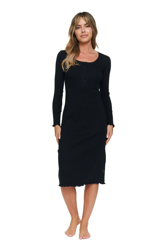 Koszula da notte Doctor Nap 7531 Black per allattamento in cotone a coste