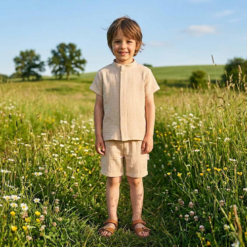 Camicia bambino Nicol 224351 mussola 100% cotone manica corta - beige