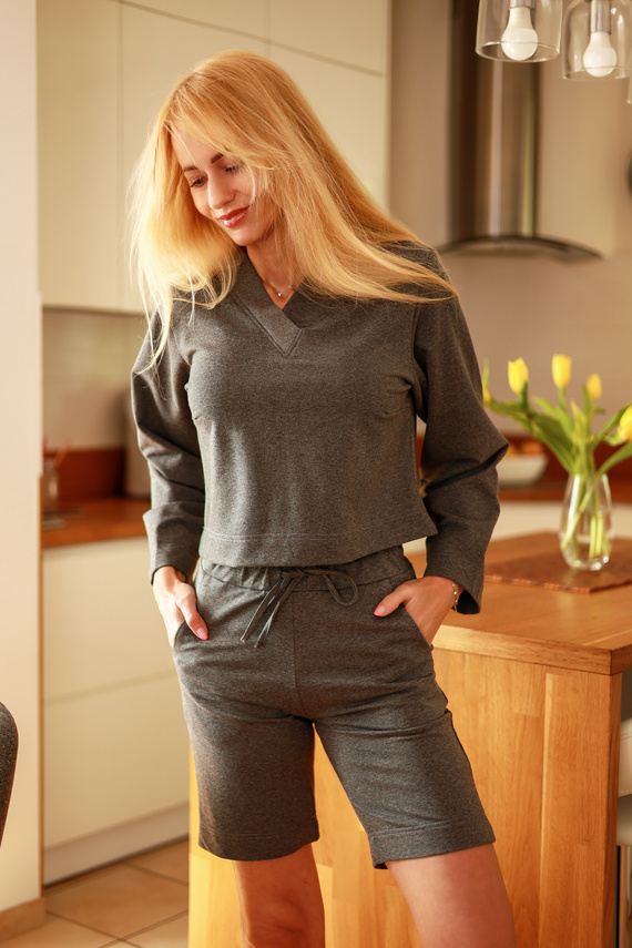 Diego - set donna: blusa + pantaloncini, 95% cotone 5% elastan | marca polacca Mirale - grigio