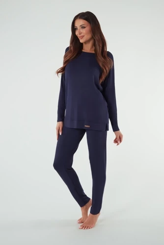 Akord Donna set manica lunga, pantaloni lunghi Moda Italiana - blu navy