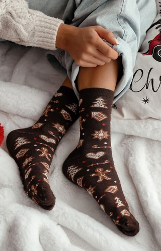 1283-038 Calzini da donna Gingerbread Milena marrone - festosi, colorati, in cotone