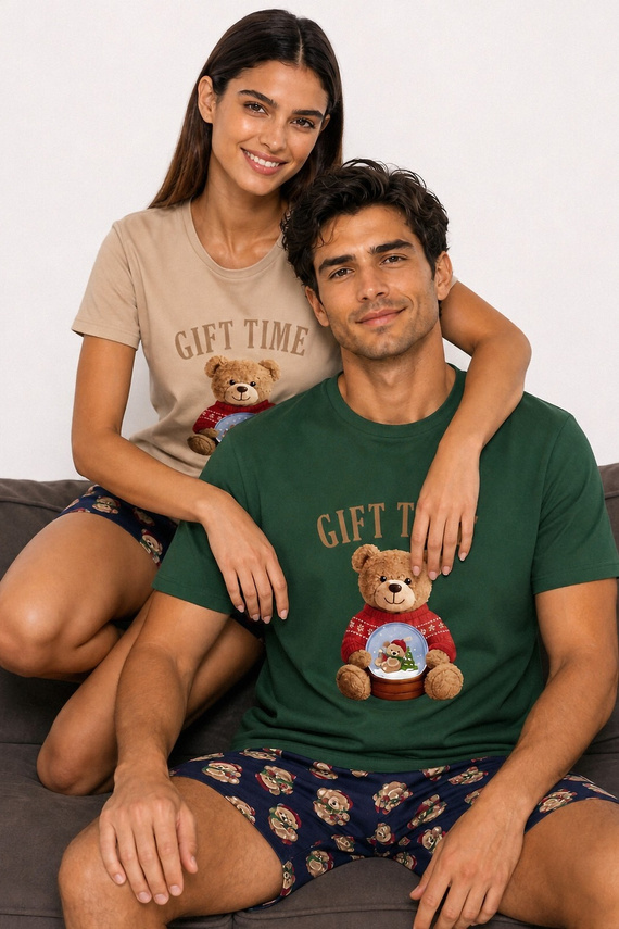 Cornette Gift Time 2 Christmas 1112/517 Pigiama Donna Corto Beige 100% Cotone