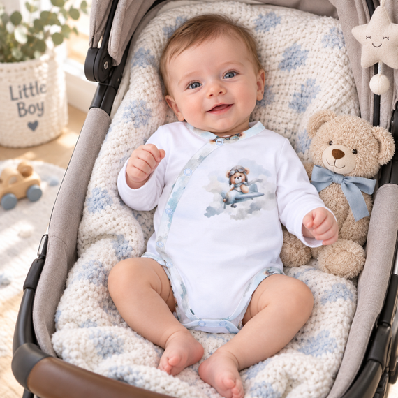 NINI ABN-5742/BIA Body incrociato organico Baby Bear Pilot bianco