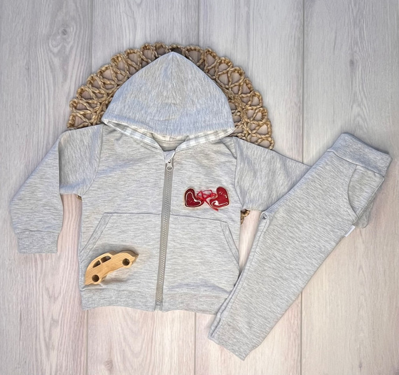 Mamatti DR2151 Tuta da Ragazzo Grigia in Cotone Felpa con Zip Pantaloni con Tasche