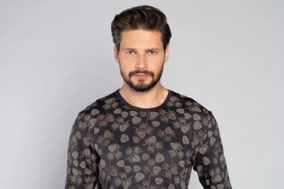 Pinus Pigiama uomo manica lunga, pantalone lungo Moda Italiana- stampa/grafite