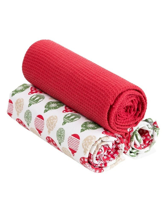 Moraj MRB1500-003 Strofinacci da cucina 3 pezzi in cotone rossi con motivo albero di Natale